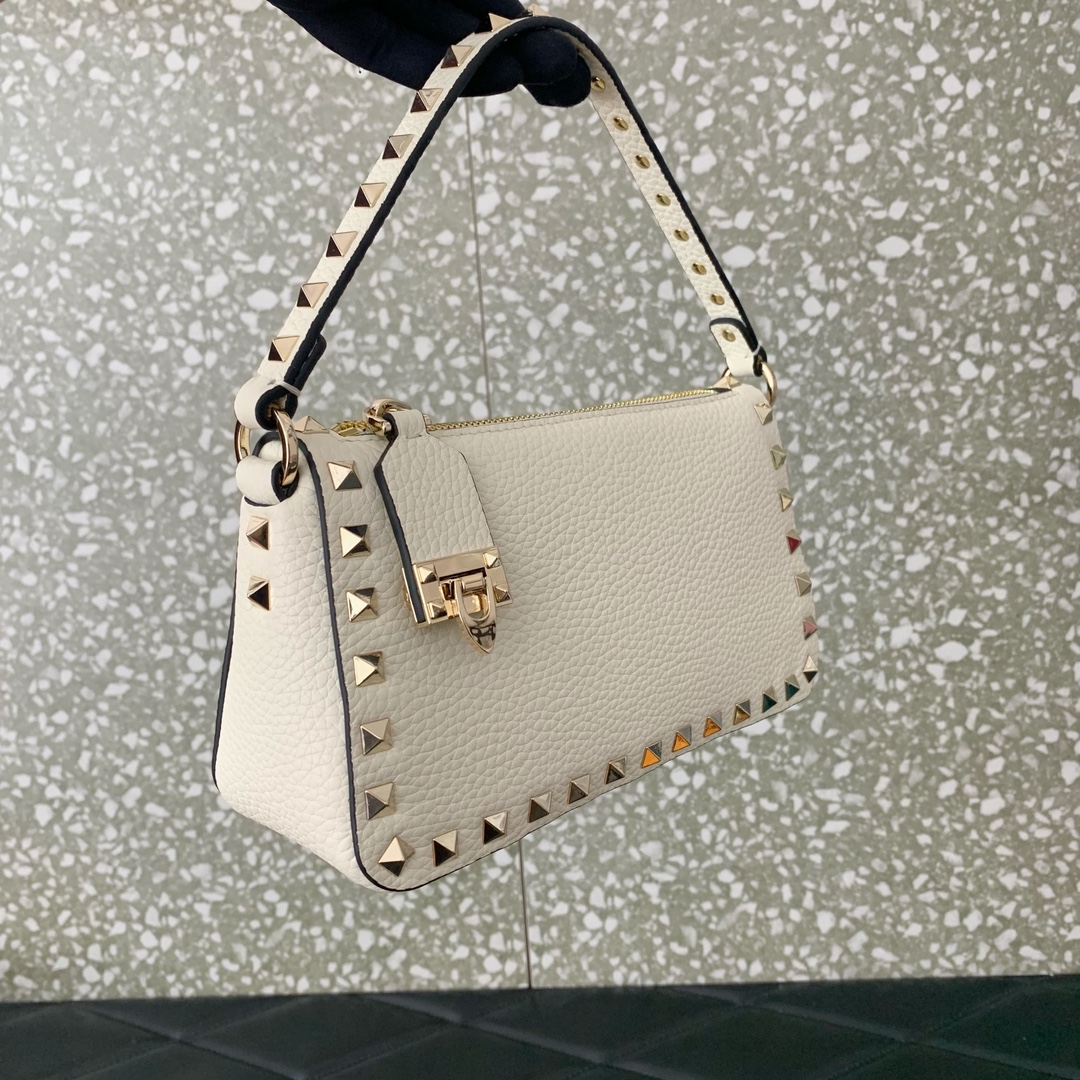 Valentino Garavani Rockstud Small Crossbody Bag in Ivory Grainy Calfskin